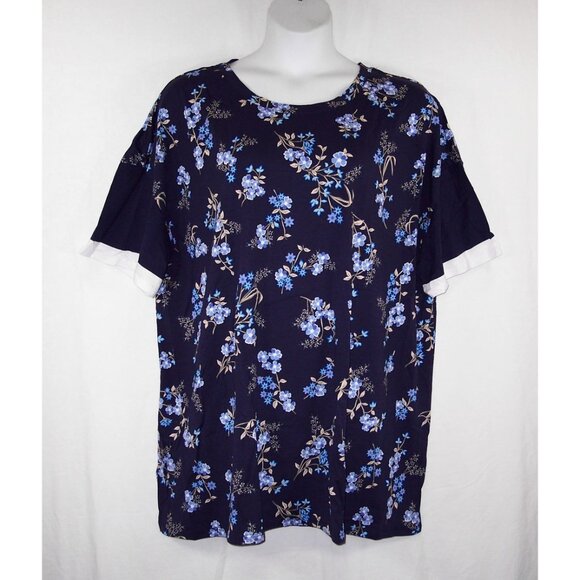 NEW Woman Within 2X 26/28 Navy Floral Short Sleeve Tunic Top - Picture 4 of 14
